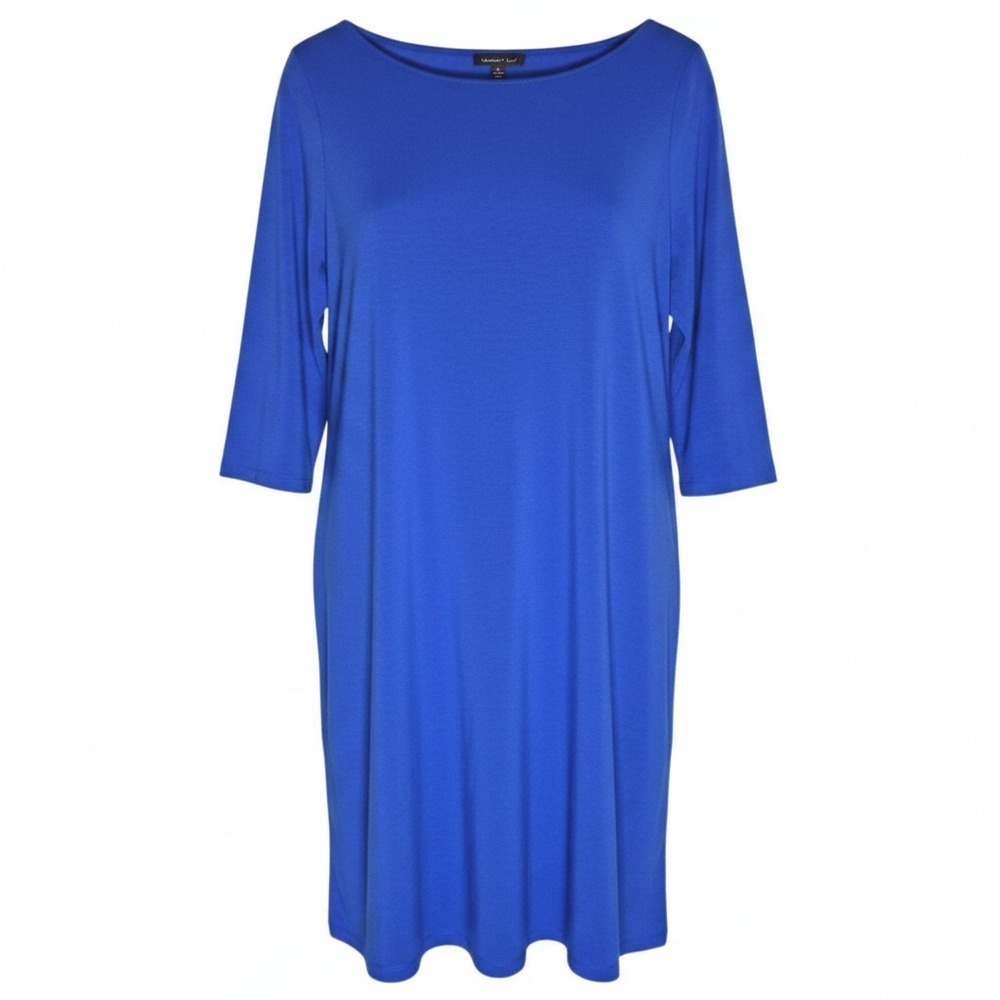Garnet Hill Royal Blue Cotton Modal 3/4 Sleeve Shift Dress XL